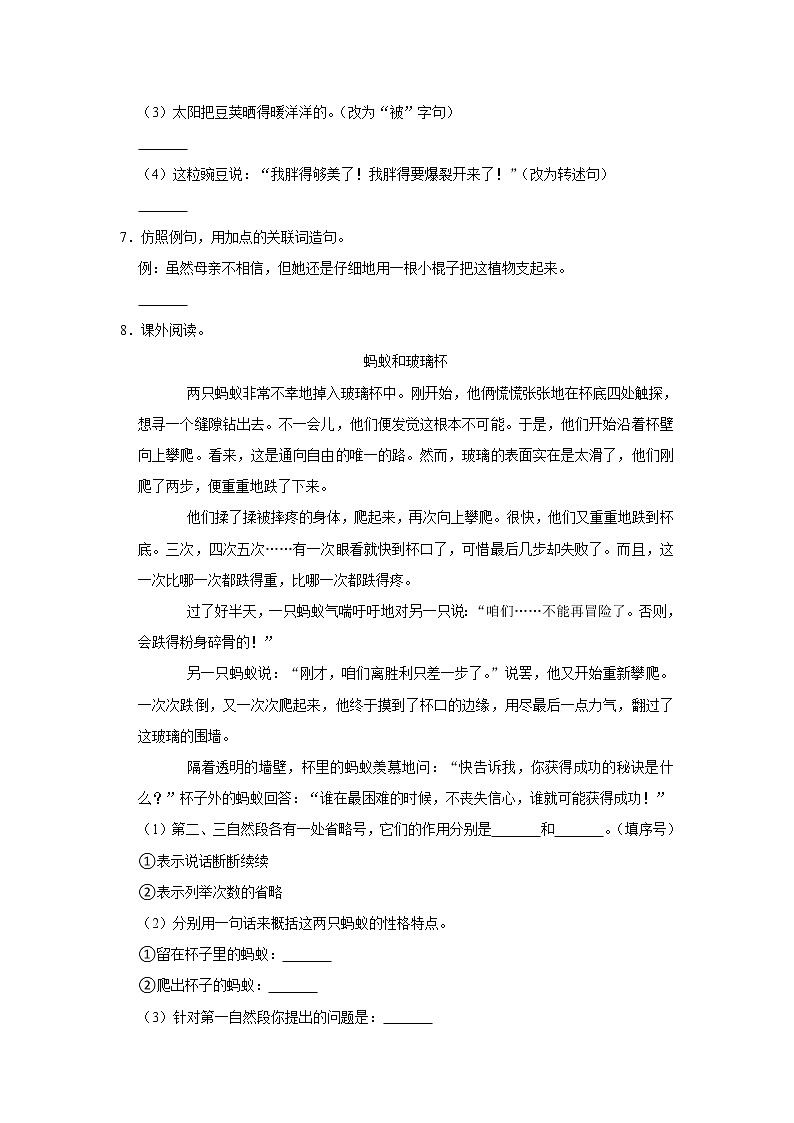 （进阶篇）部编版四年级同步分层作业5+一粒豆荚里的五粒豆02