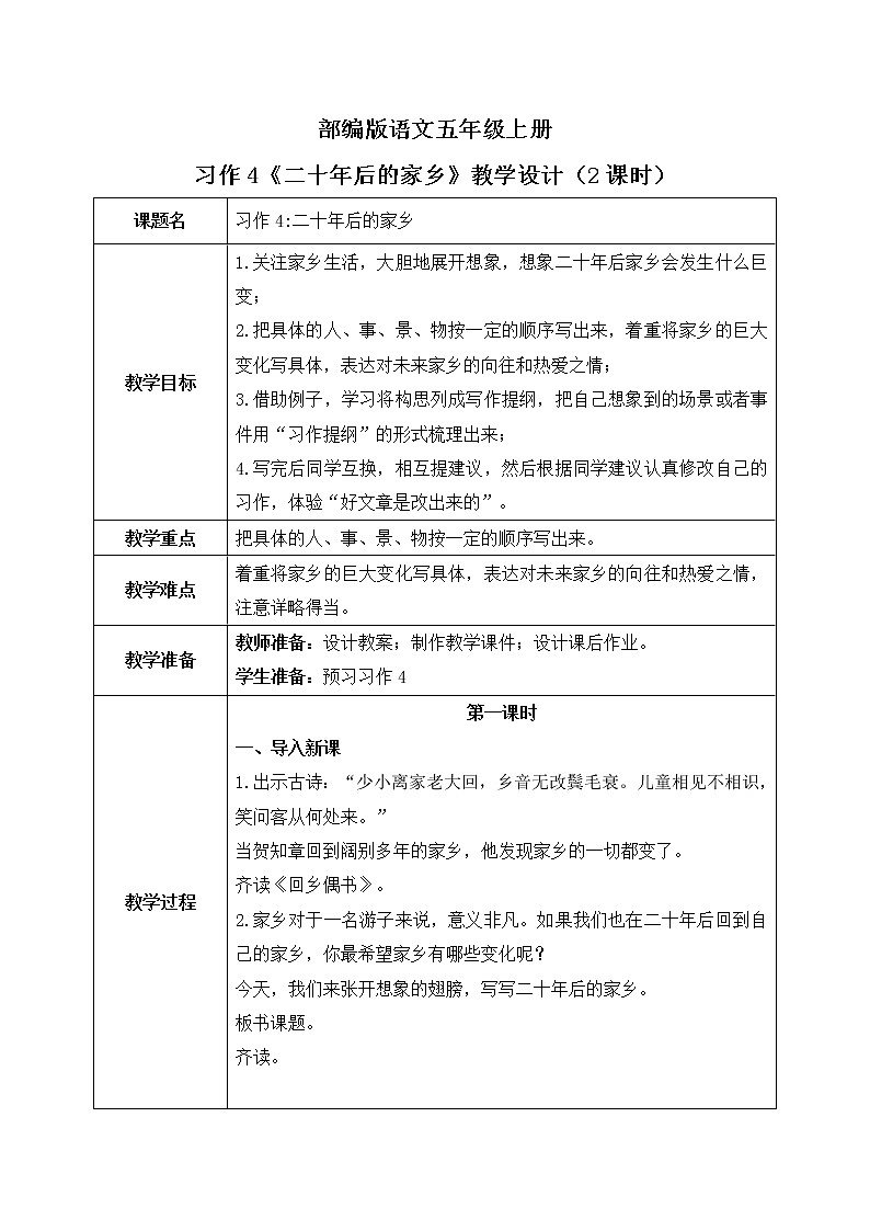 五上习作4《二十年后的家乡》课件+教案01