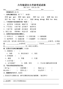 人教部编版六年级语文小升初精品模拟考试试卷五（有答案）