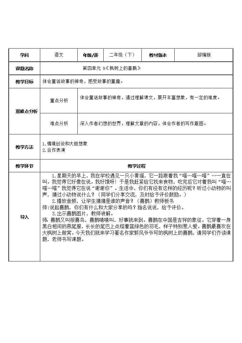 二年级语文下册教案-9 枫树上的喜鹊3-部编版第1页
