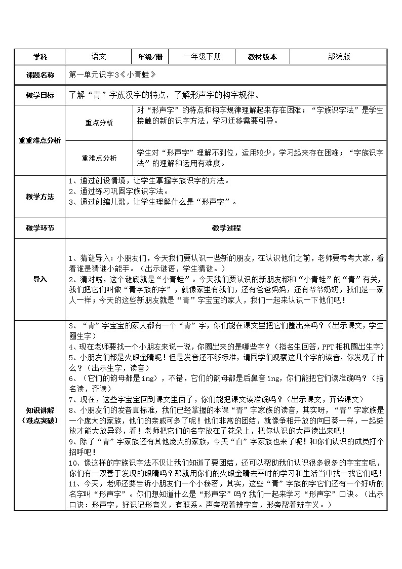 一年级语文下册教案-3 小青蛙8-部编版第1页