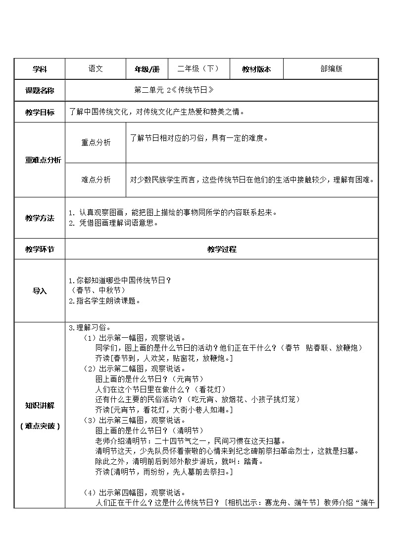 二年级语文下册教案-2 传统节日23-部编版第1页