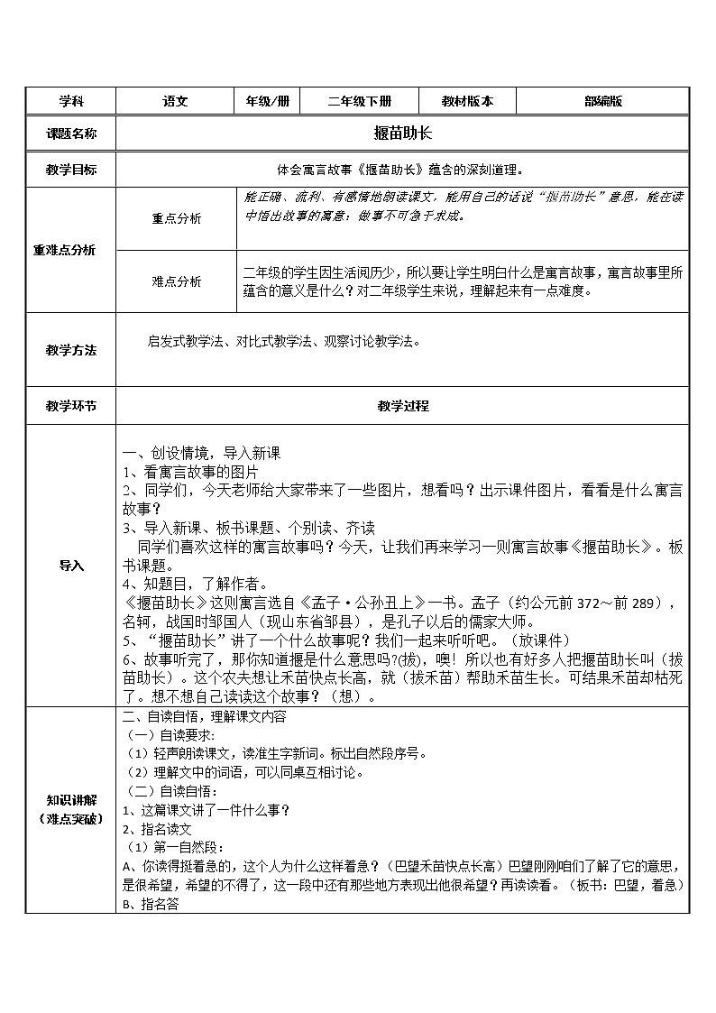 二年级语文下册教案-12 揠苗助长5-部编版01