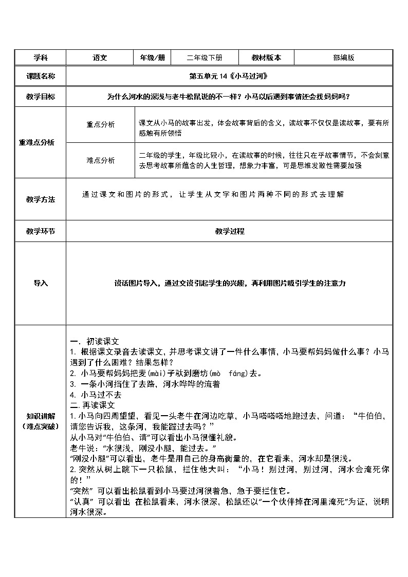 二年级语文下册教案-14 小马过河25-部编版第1页