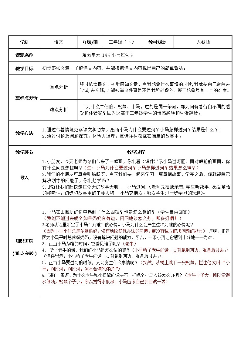 二年级语文下册教案-14 小马过河41-部编版01