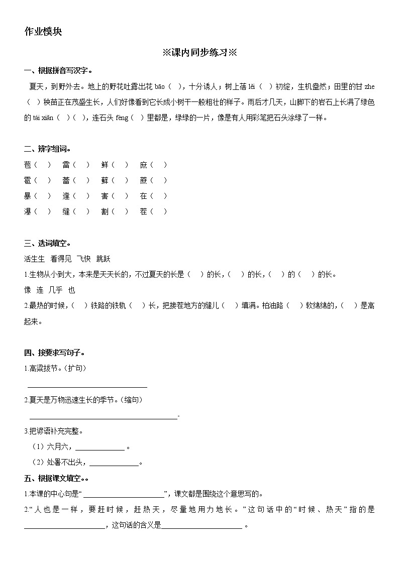 小学语文 15 夏天里的成长六年级上册同步辅导及作业(人教部编版)第3页