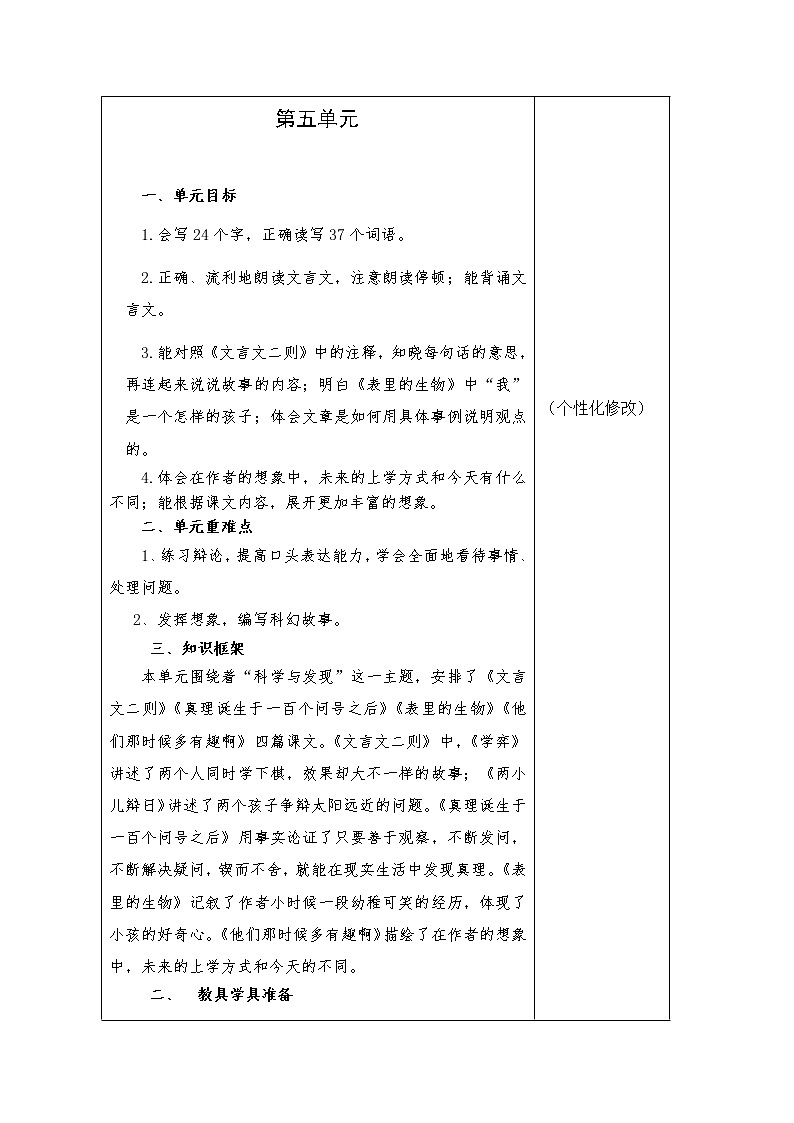 六年级语文下册第五单元集体备课教案02