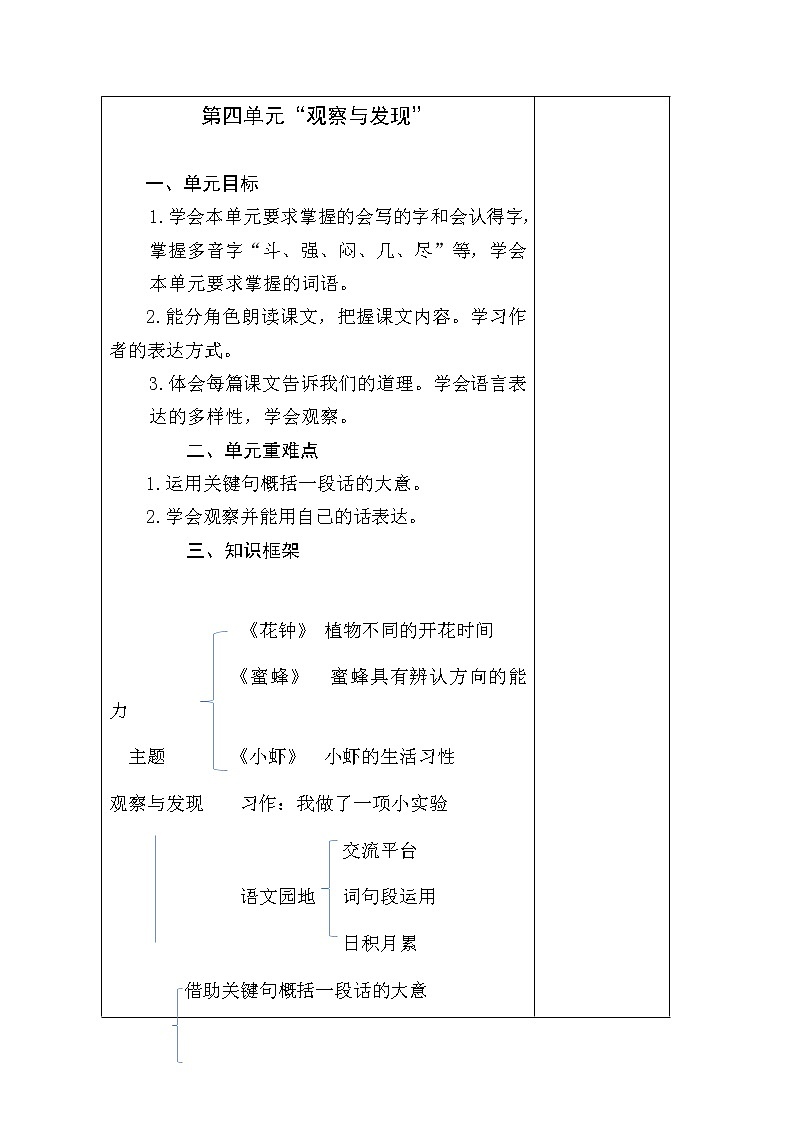 三年级语文下册第四单元集体备课教案01