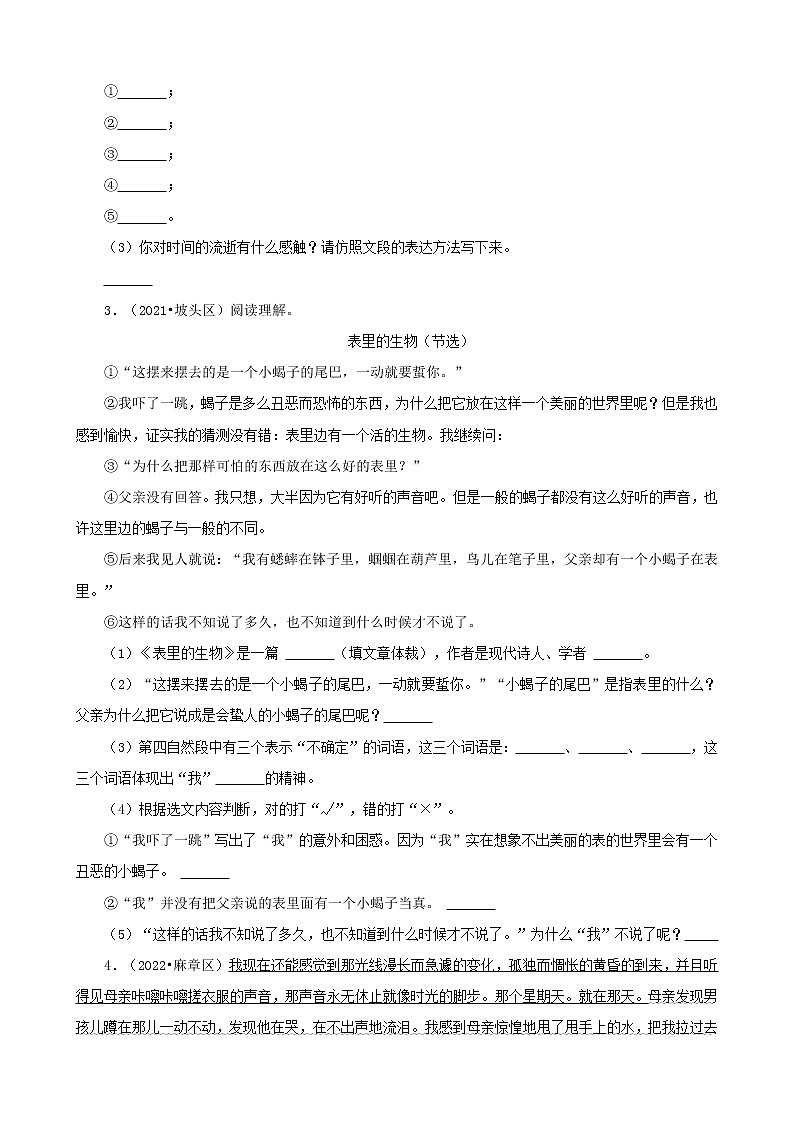 广东省湛江市三年（2020-2022）小升初语文卷真题分题型分层汇编-04现代文阅读02