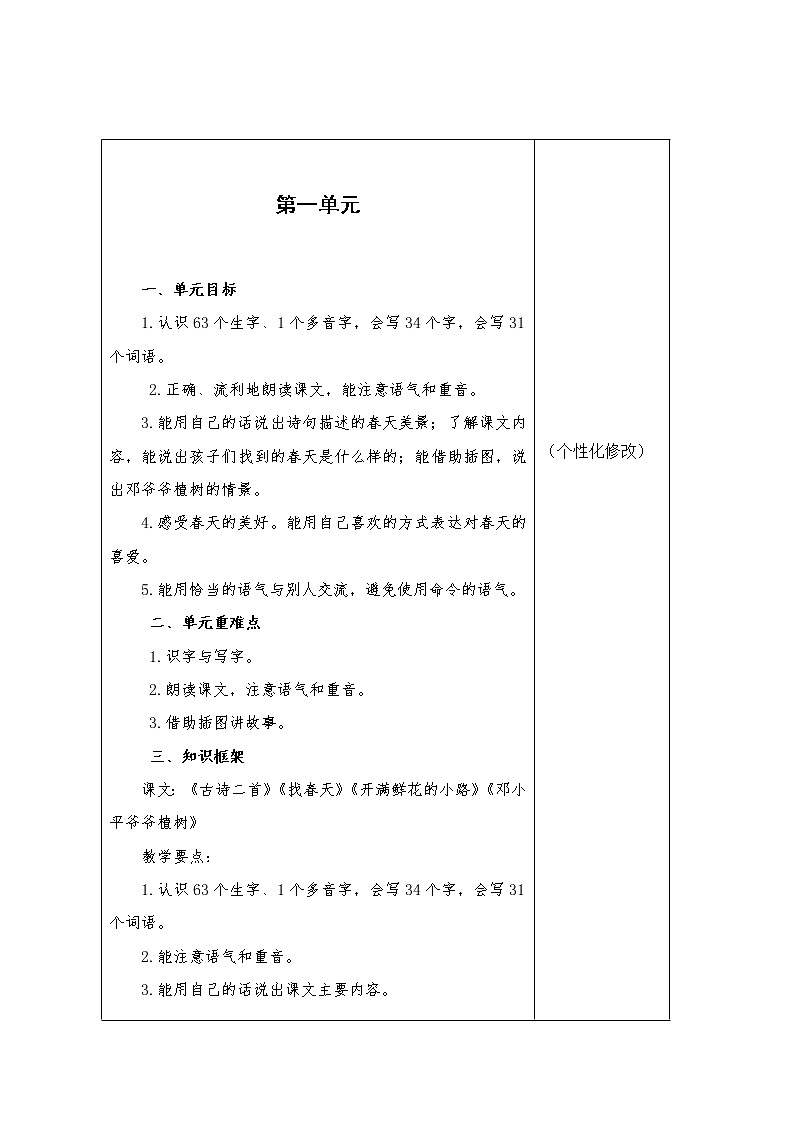 二年级语文下册第一单元集体备课教案第2页