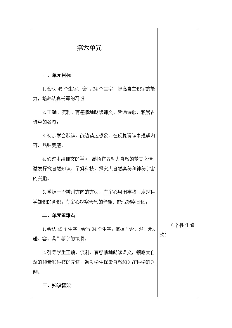 二年级语文下册第六单元集体备课教案第1页