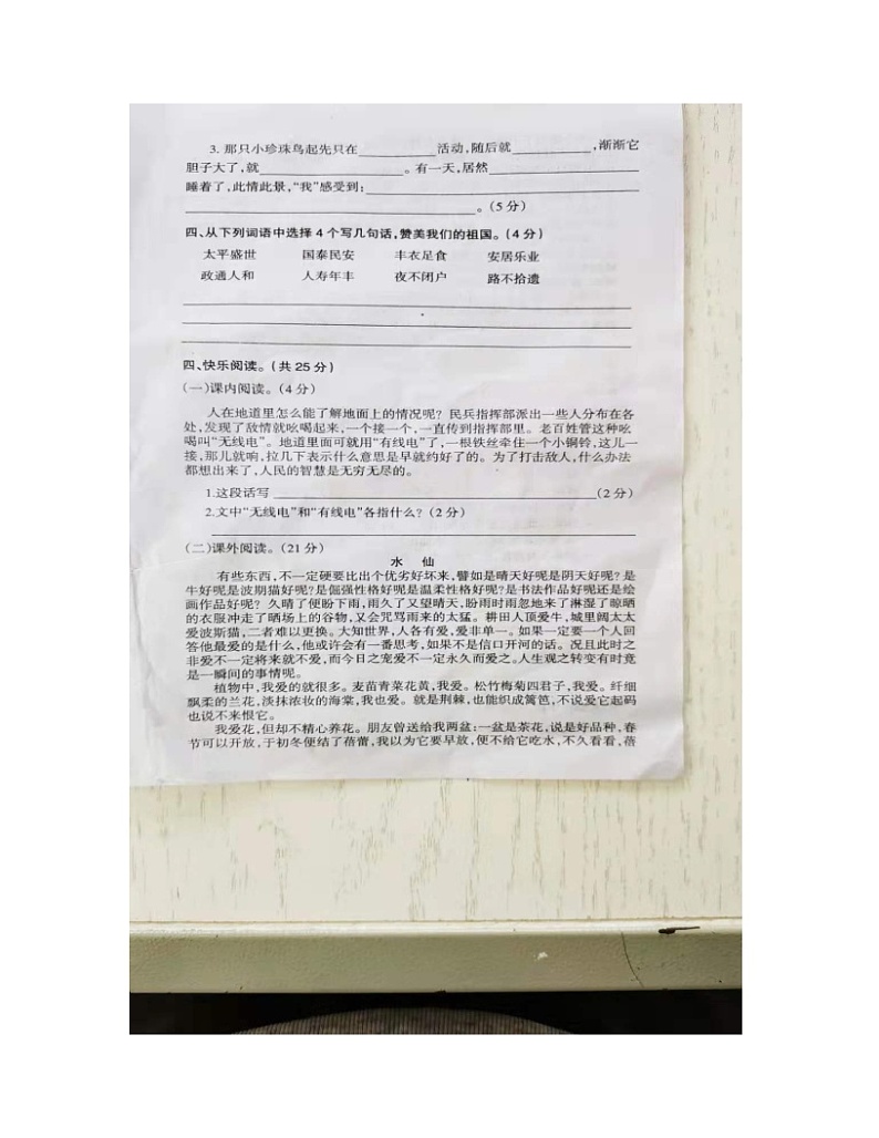 部编版五年级语文上册期中测试卷无答案 (13)第2页