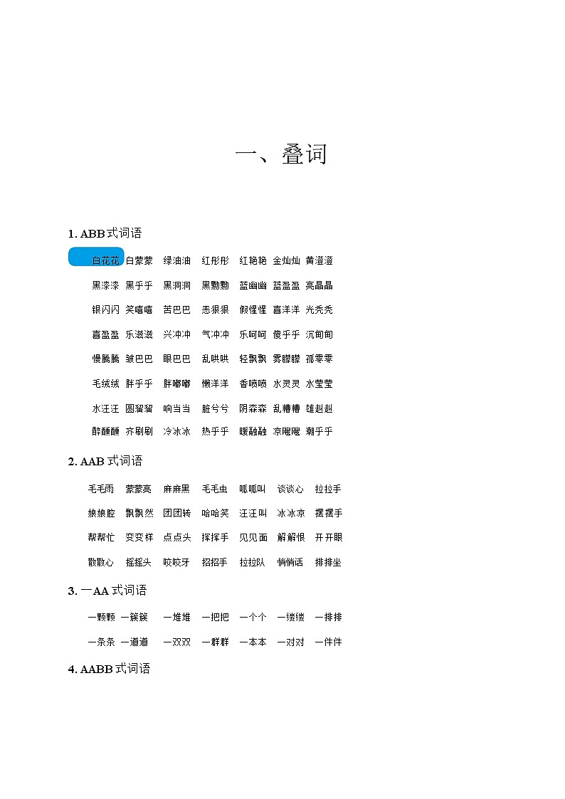 六年级下册语文讲义-小升初复习：叠词（无答案） 部编版第1页