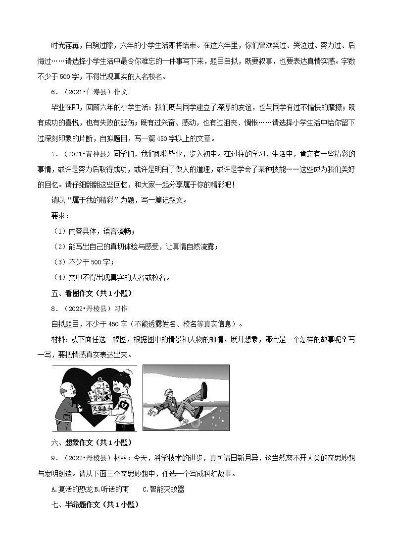 四川省眉山市三年（2020-2022）小升初语文卷真题分题型分层汇编-06古诗文&作文第3页