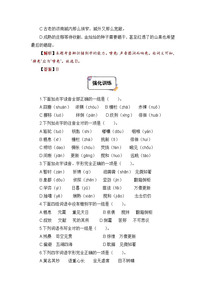 六年级下册语文暑假衔接知识讲解与训练 一 拼音与汉字（人教部编版，含答案）(1)(1)第3页