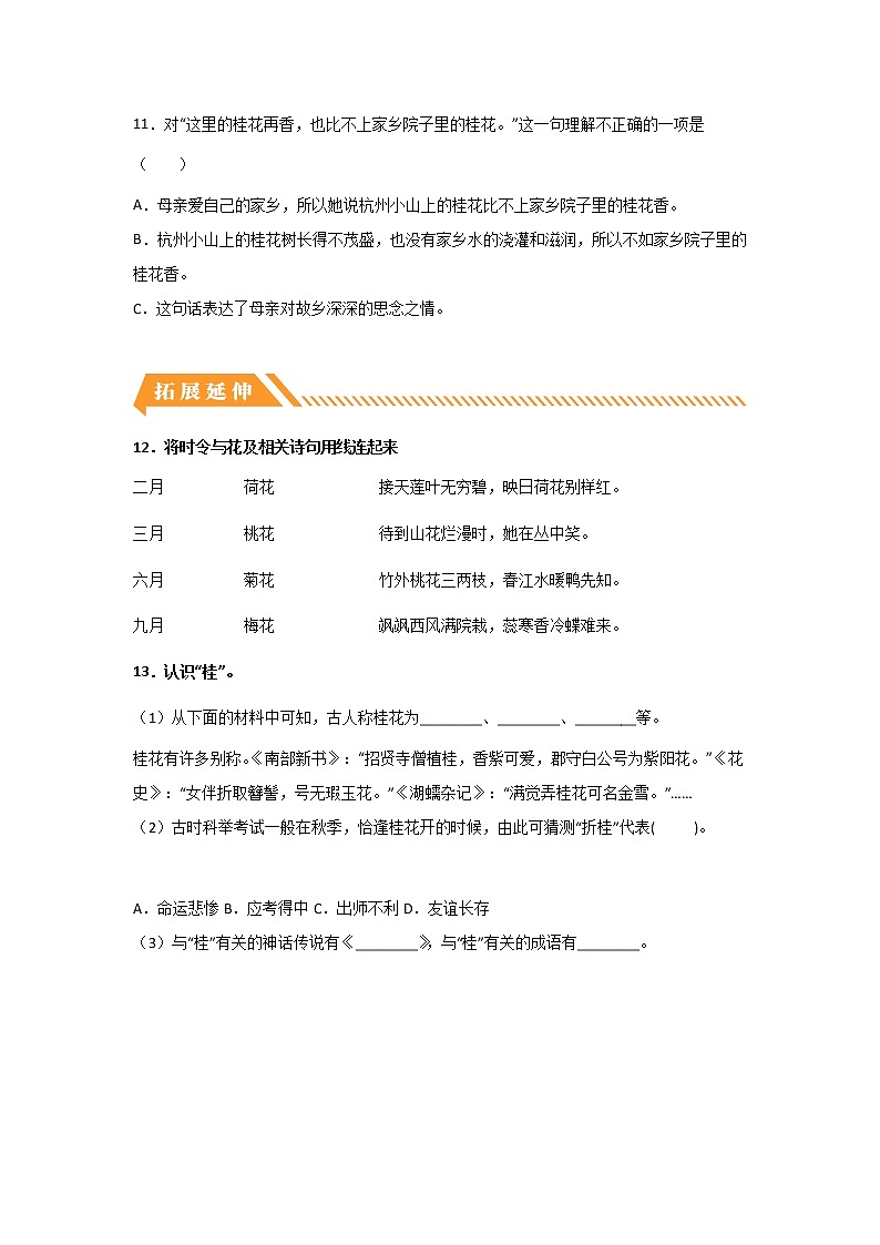 【同步分层作业】部编版小学语文五年级上册课时练《3 桂花雨》（分层含答案）03