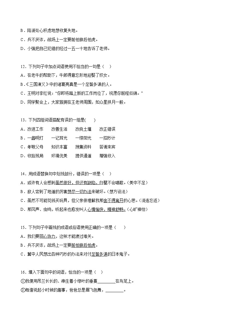 【期中专项复习】部编版语文五年级上册  知识点+02词语理解与运用（原卷+解析 双卷）03