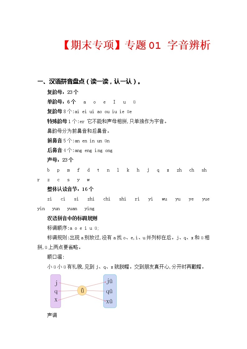 【期中专项复习】部编版语文一年级上册  专题 01 字音辨析（含答案）01