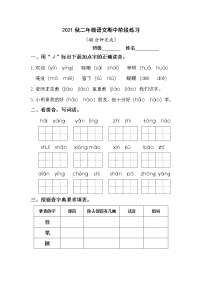 江苏南通如东县2021秋二年级上册语文期中阶段练习（无答案）