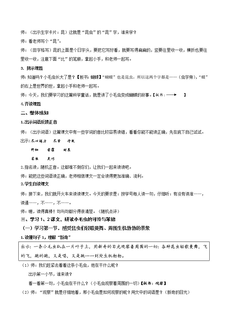 二年级下册语文经典教学教案-22.小毛虫-部编版02
