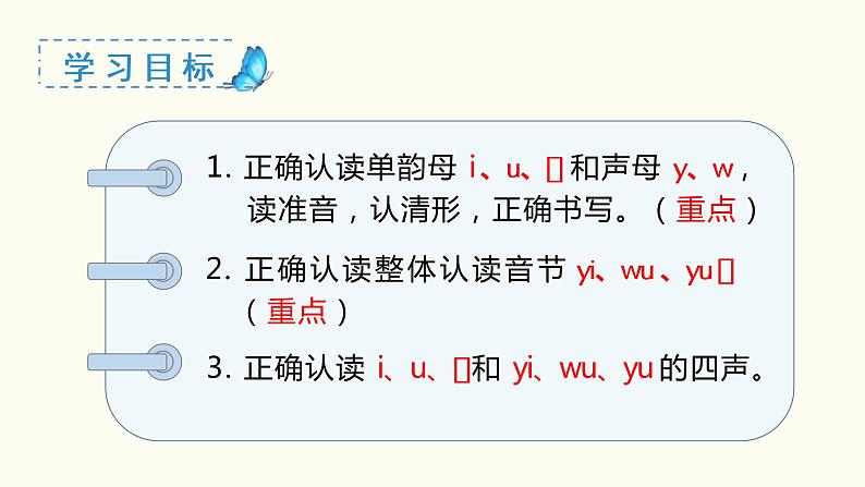 部编一年级语文上册第二单元汉语拼音  i  u  ü  y  w课件03