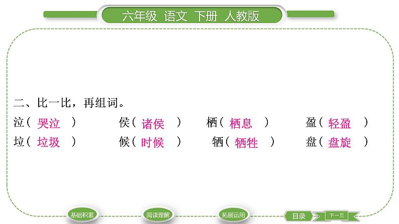 人教版六年级语文下第一单元3古诗三首习题课件03