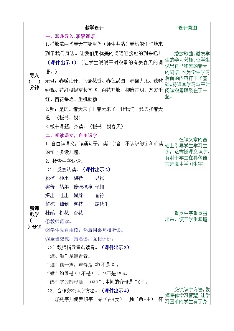 2 找春天 教案第2页