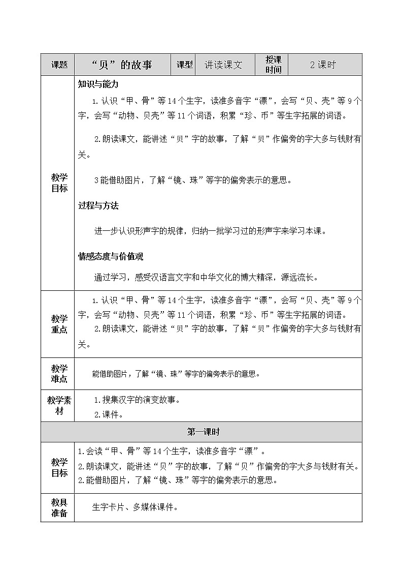 识字3 “贝”的故事 教案第1页