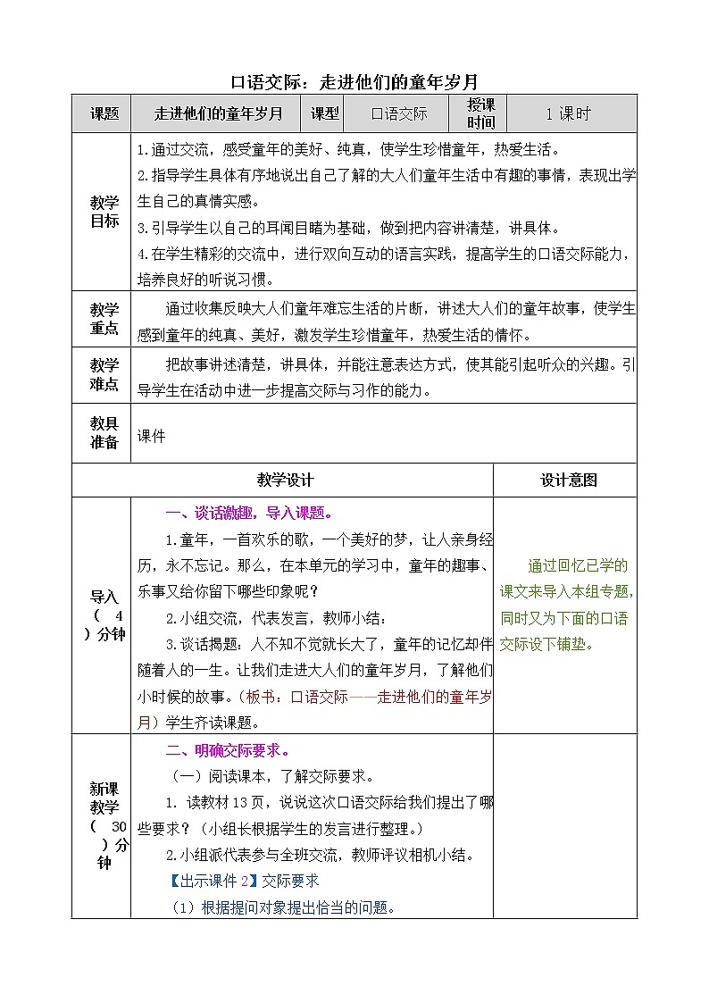 《口语交际：走进他们的童年岁月》课件+教案01