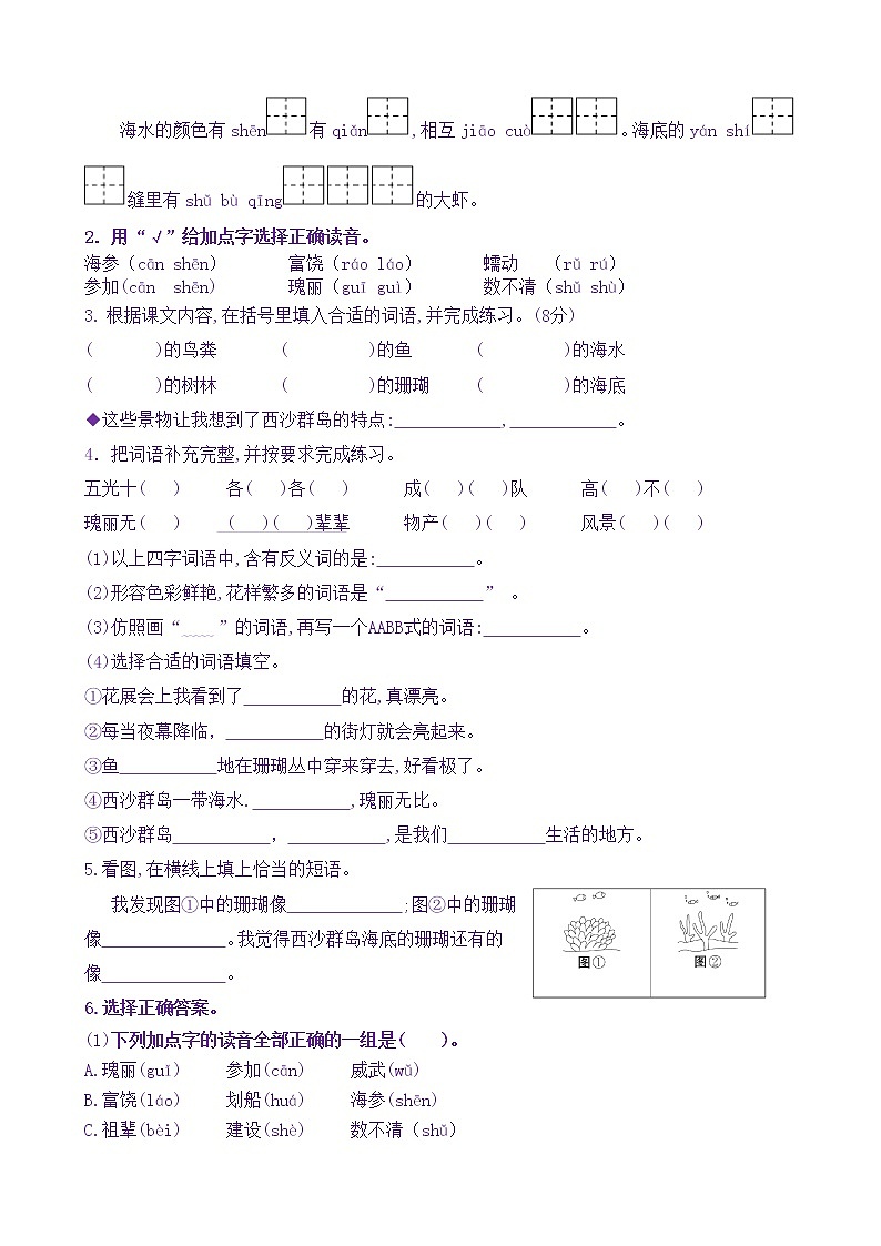 【新课标】三语上18《富饶的西沙群岛》核心素养分层学习任务单（含答案） 试卷02