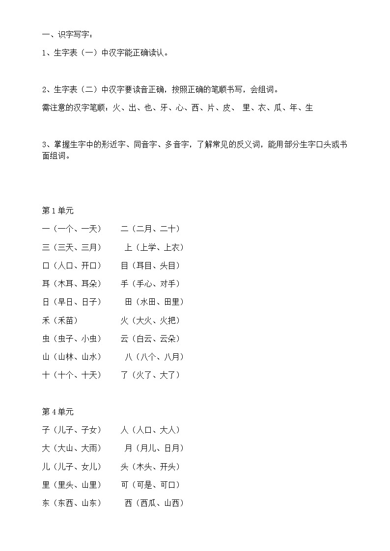 统编语文一年级上册期末复习知识点第3页