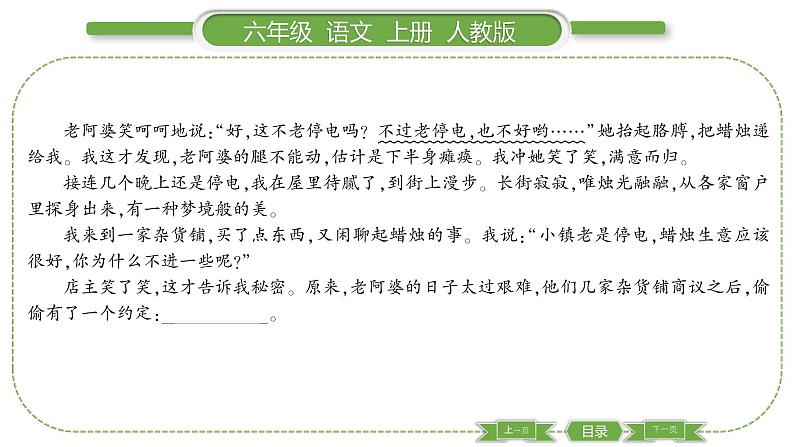 人教版六年级语文上第四单元双休单元阅读四习题课件第3页