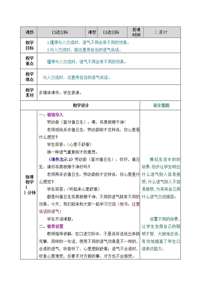 《口语交际：注意说话的语气》课件+教案+练习01