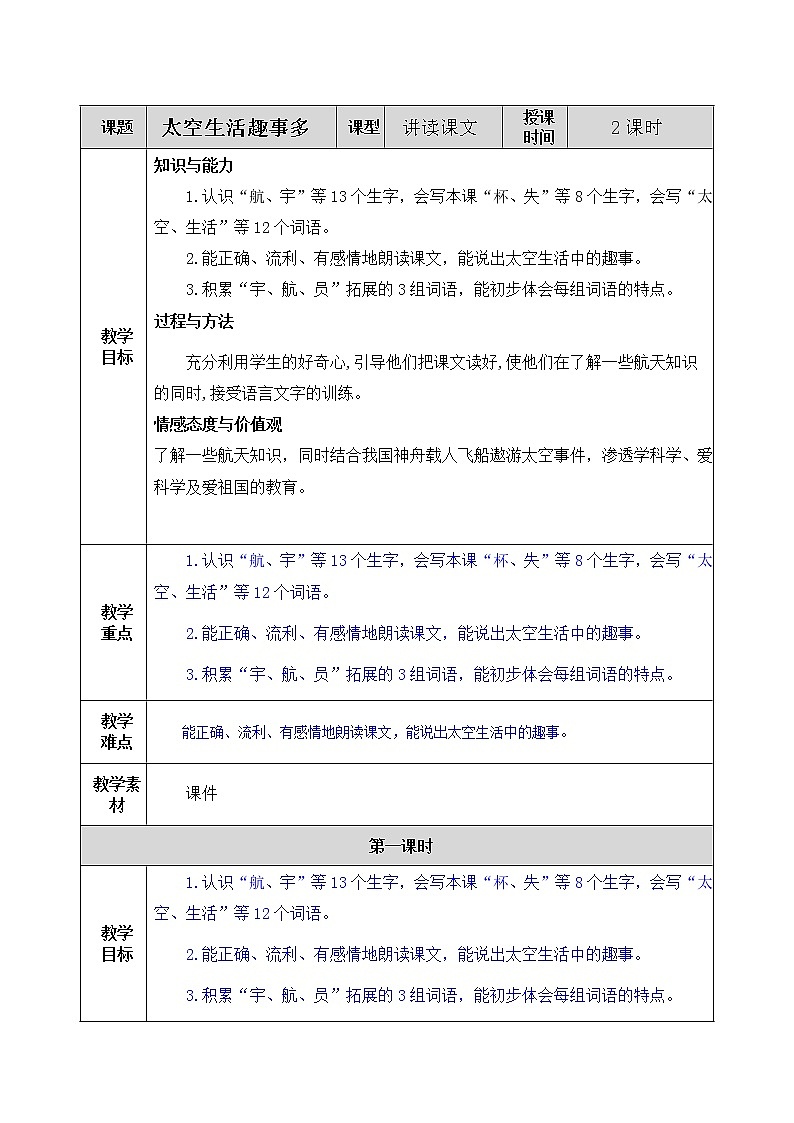 18《太空生活趣事多》课件+教案+练习+素材01