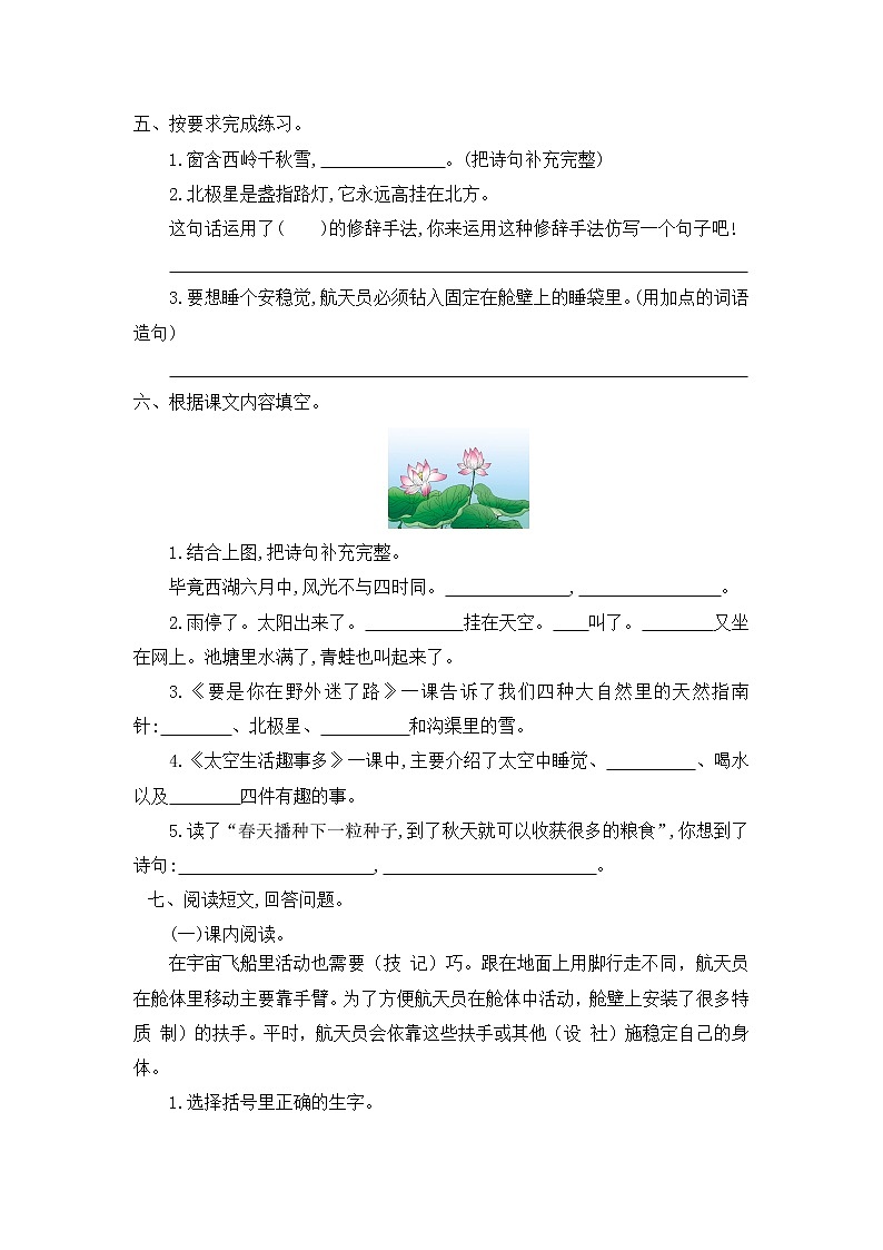 部编版语文二下 第六单元《单元复习》练习02