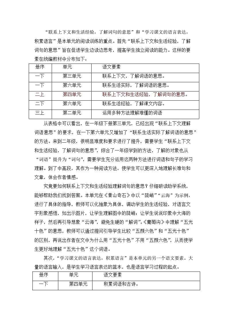 赏美景 品语言 学表达 二上第四单元教学解读与整体构想第2页