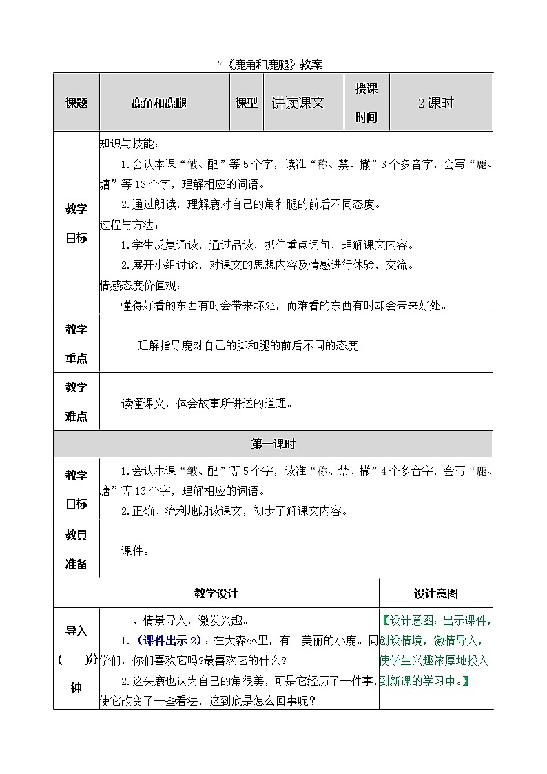 统编版3下语文 7《鹿角和鹿腿》课件+教案+练习+素材01