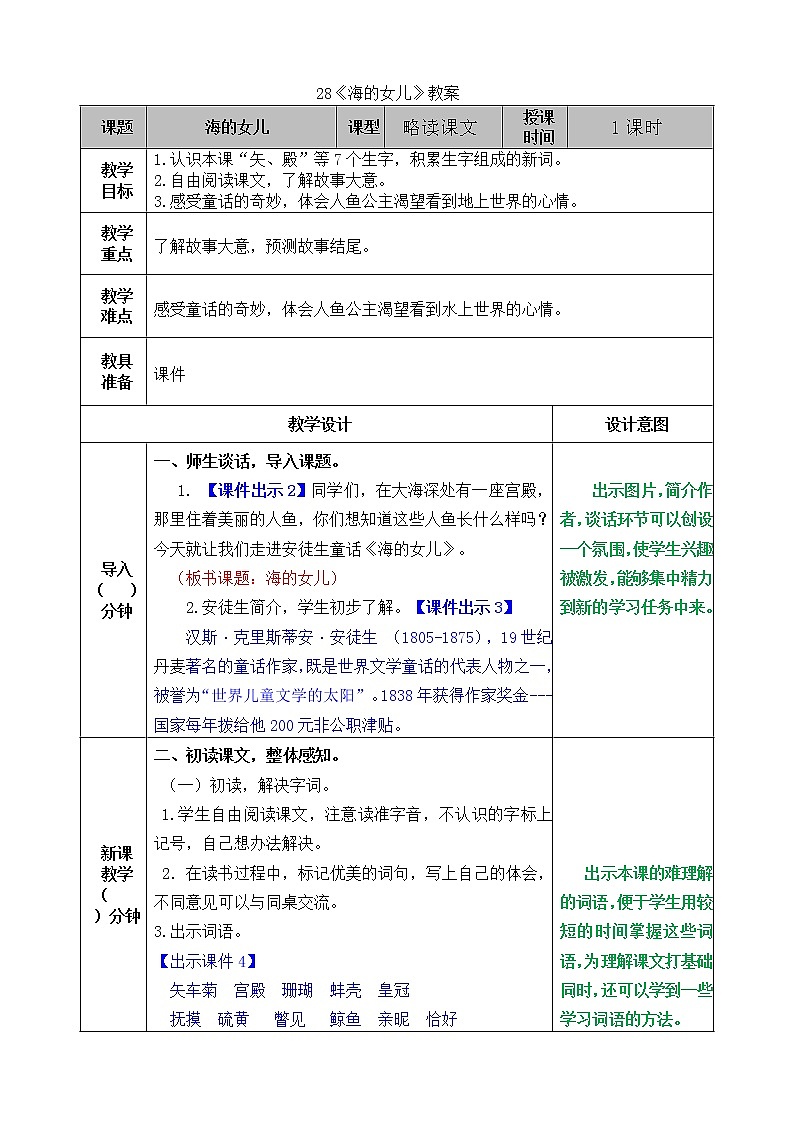 统编版4下语文 28《海的女儿》课件+教案+练习+素材01