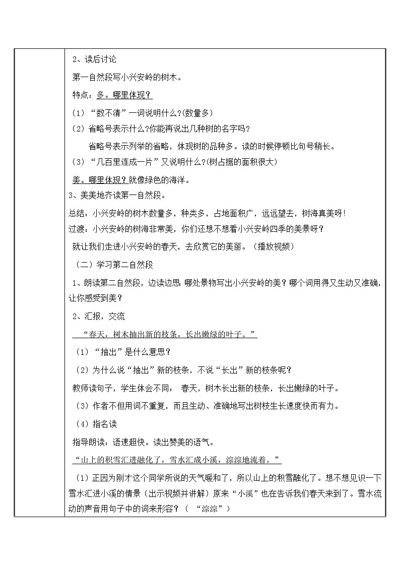 三年级上册语文人教部编版  20.美丽的小兴安岭  教案第2页