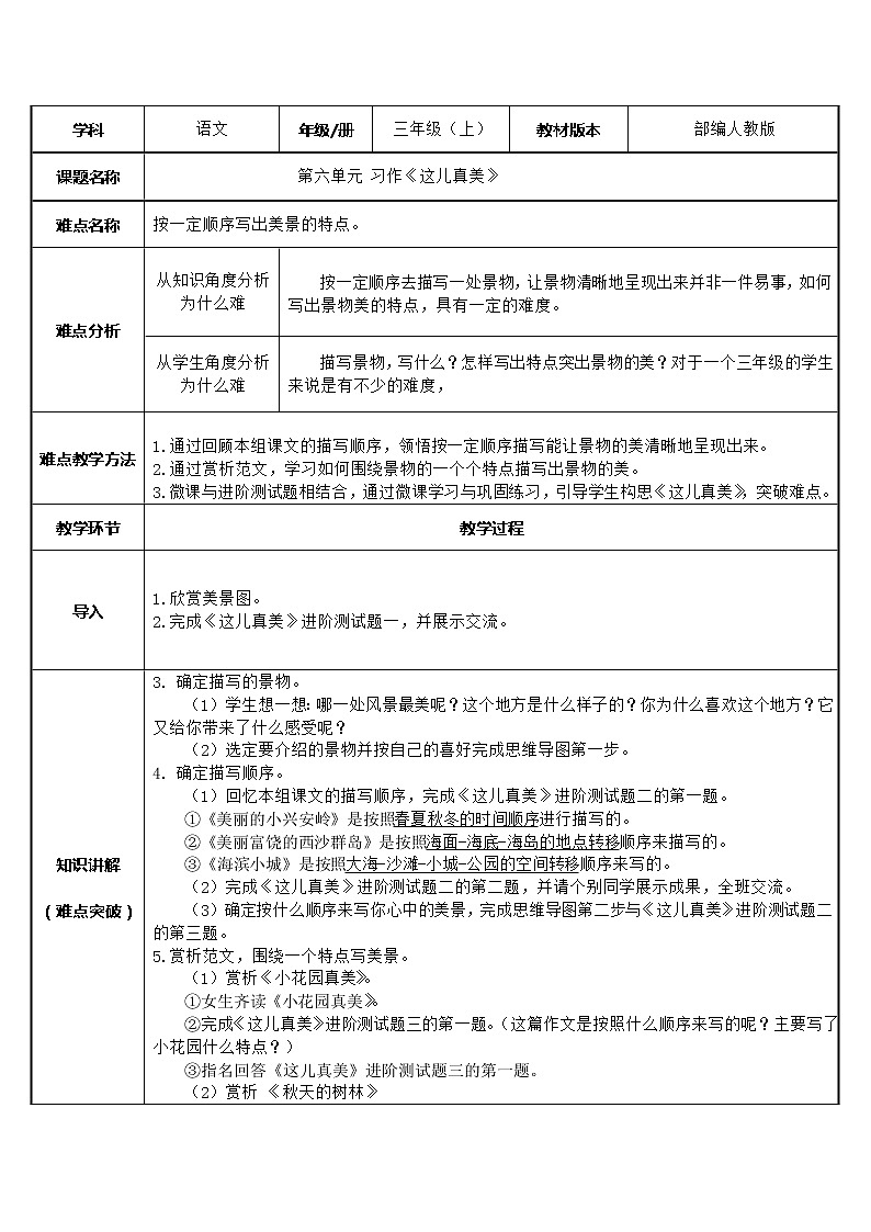 三年级上册语文人教部编版  习作：这儿真美   教案01