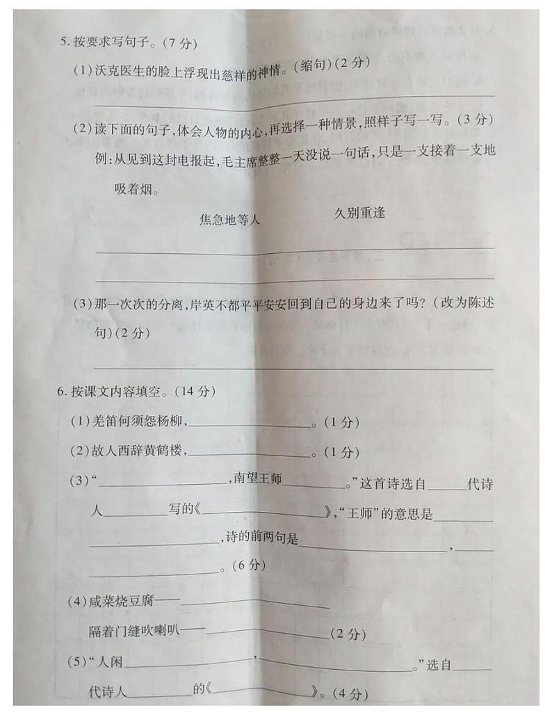 五年级语文下册试题河南省郑州市2020-2021学年第二学期期中试题-部编版-有答案图片版02