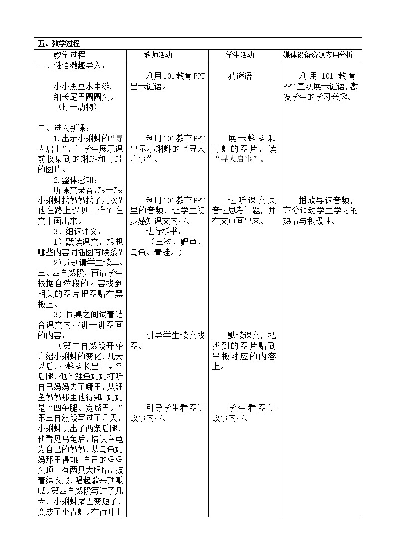 二年级上册语文人教部编版  1.小蝌蚪找妈妈   教案02