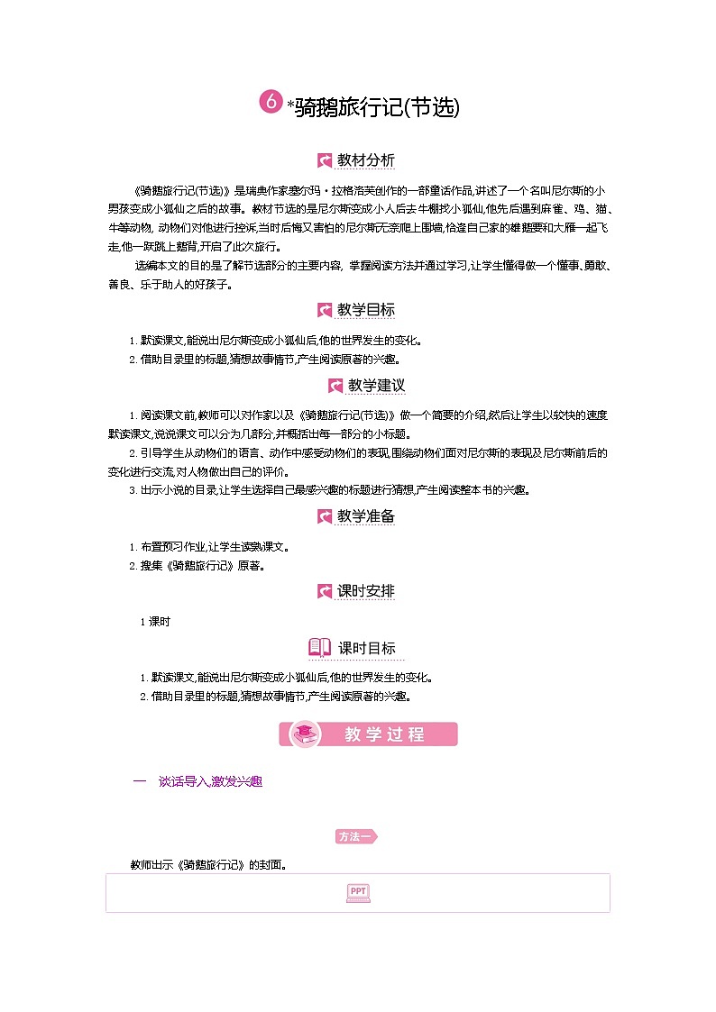 人教版六年级下册第二单元——第六课《骑鹅旅行记》【PPT+教案】01