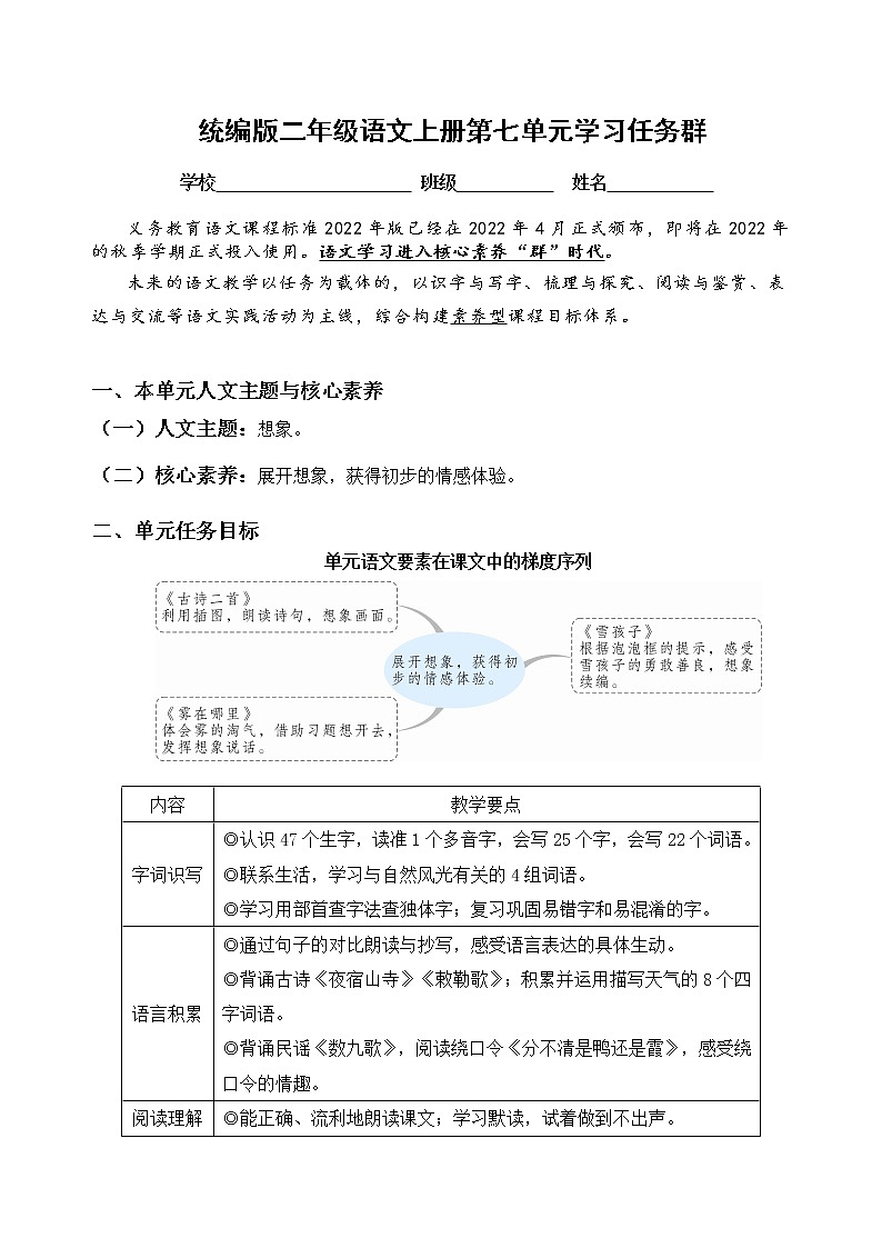 （新课标）统编版二语上第七单元学习任务群名师原创连载 （含答案） 试卷01