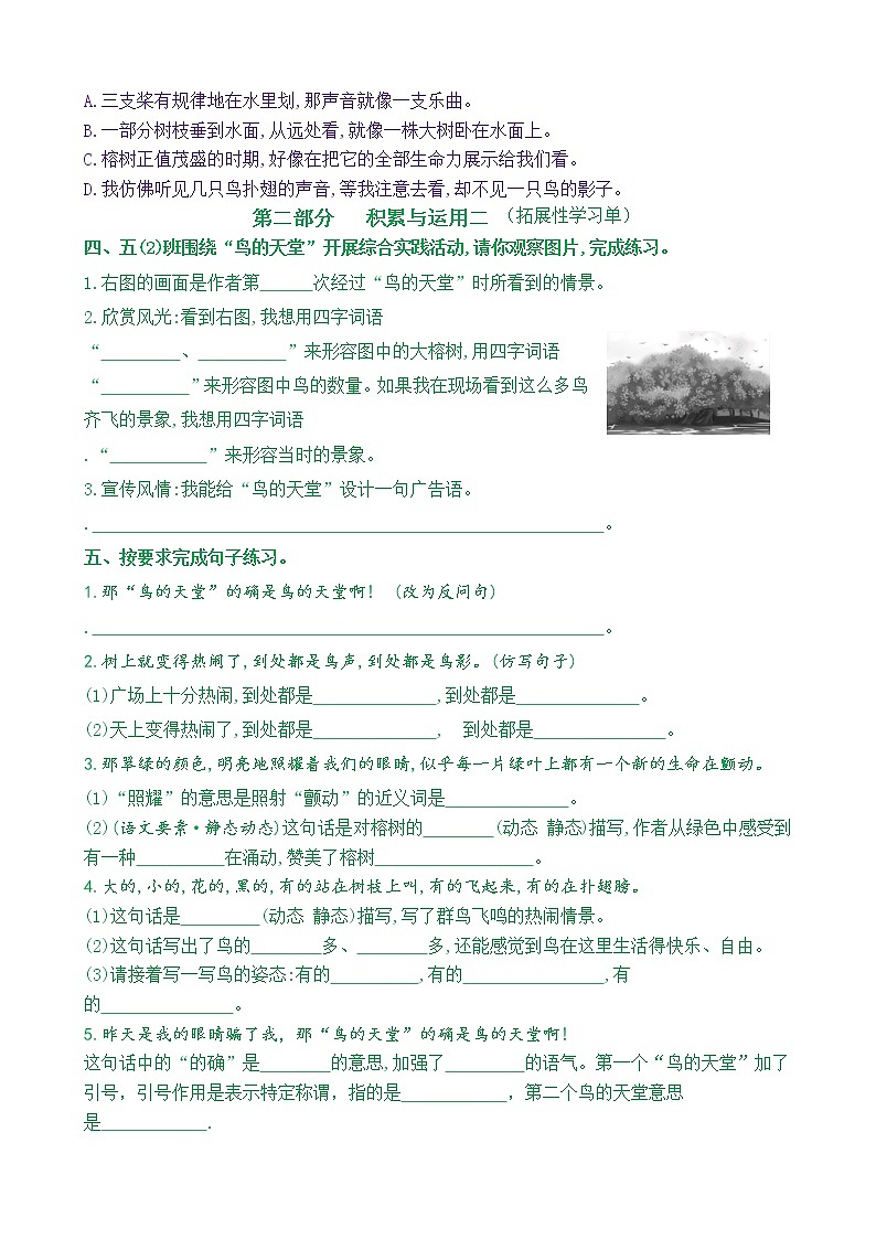 【新课标】五语上23《鸟的天堂》核心素养分层学习任务单（含答案） 试卷03