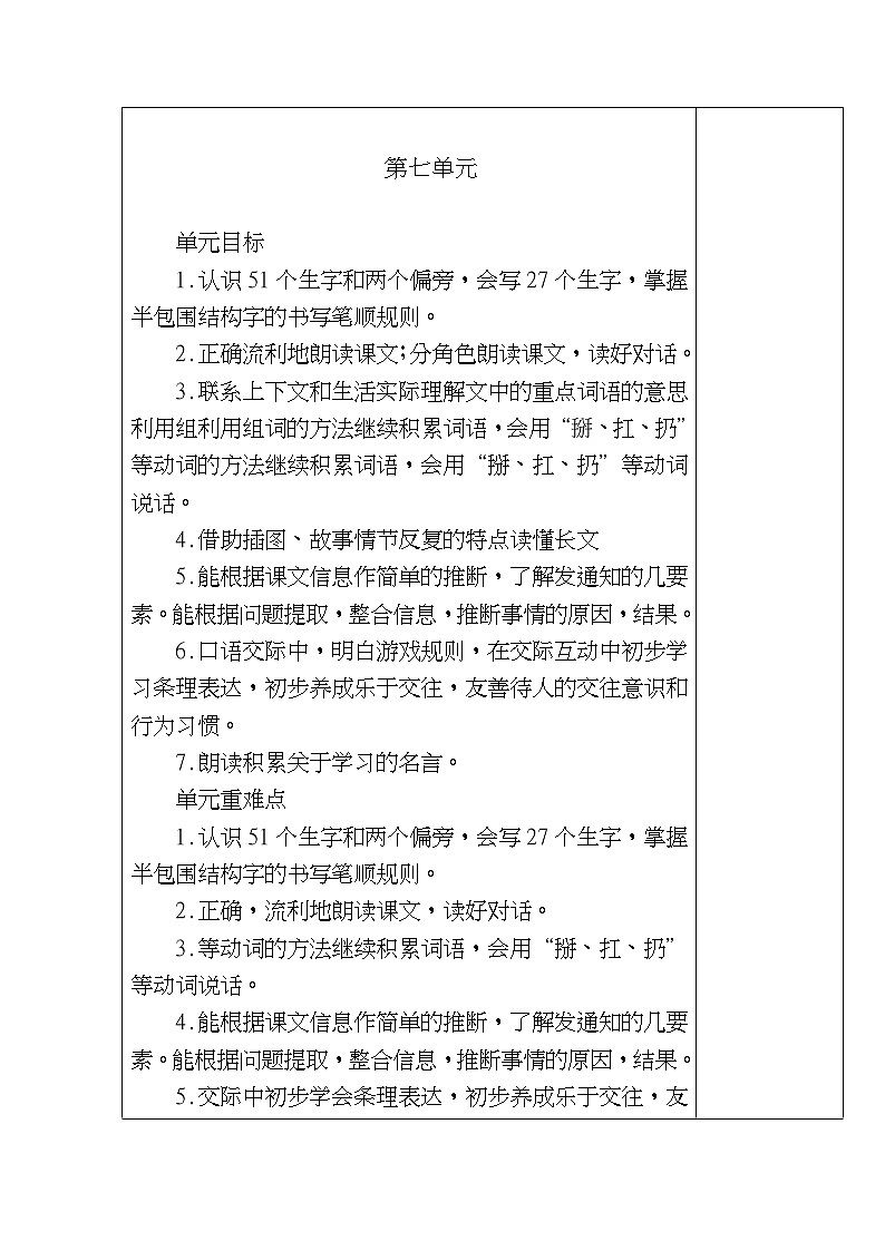 一年级语文下册第七单元集体备课教案02