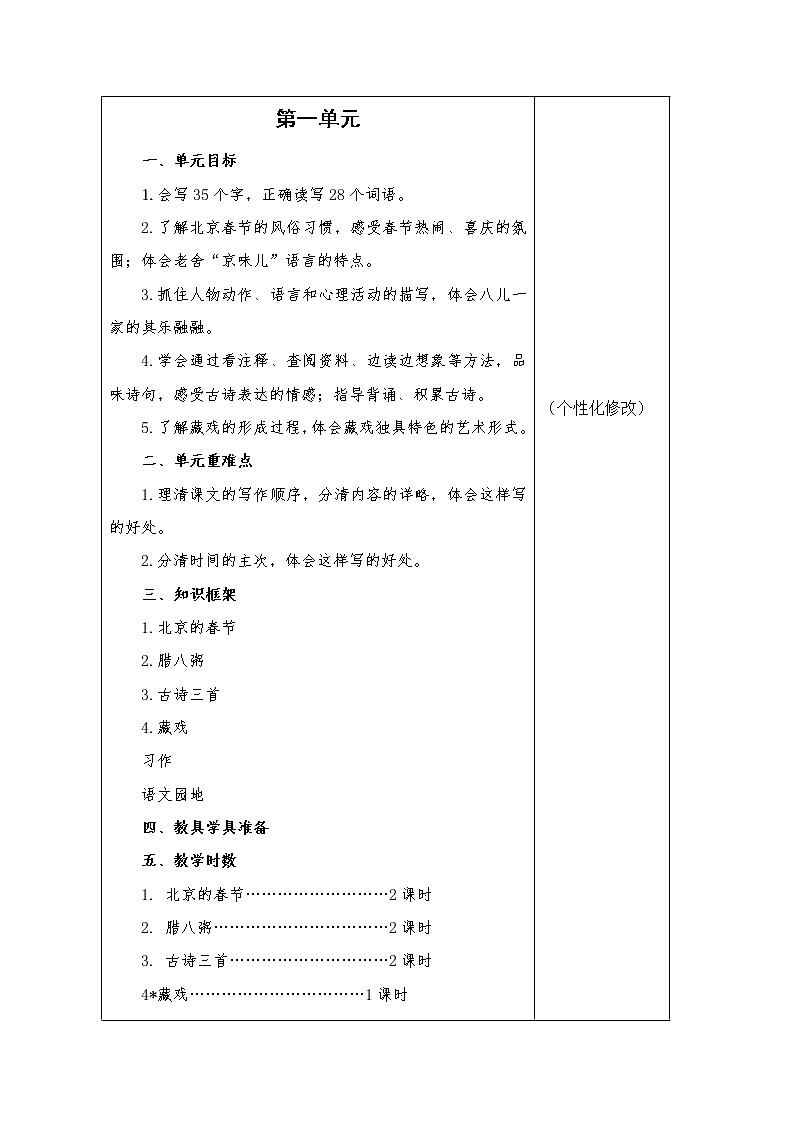 六年级语文下册第一单元集体备课教案02