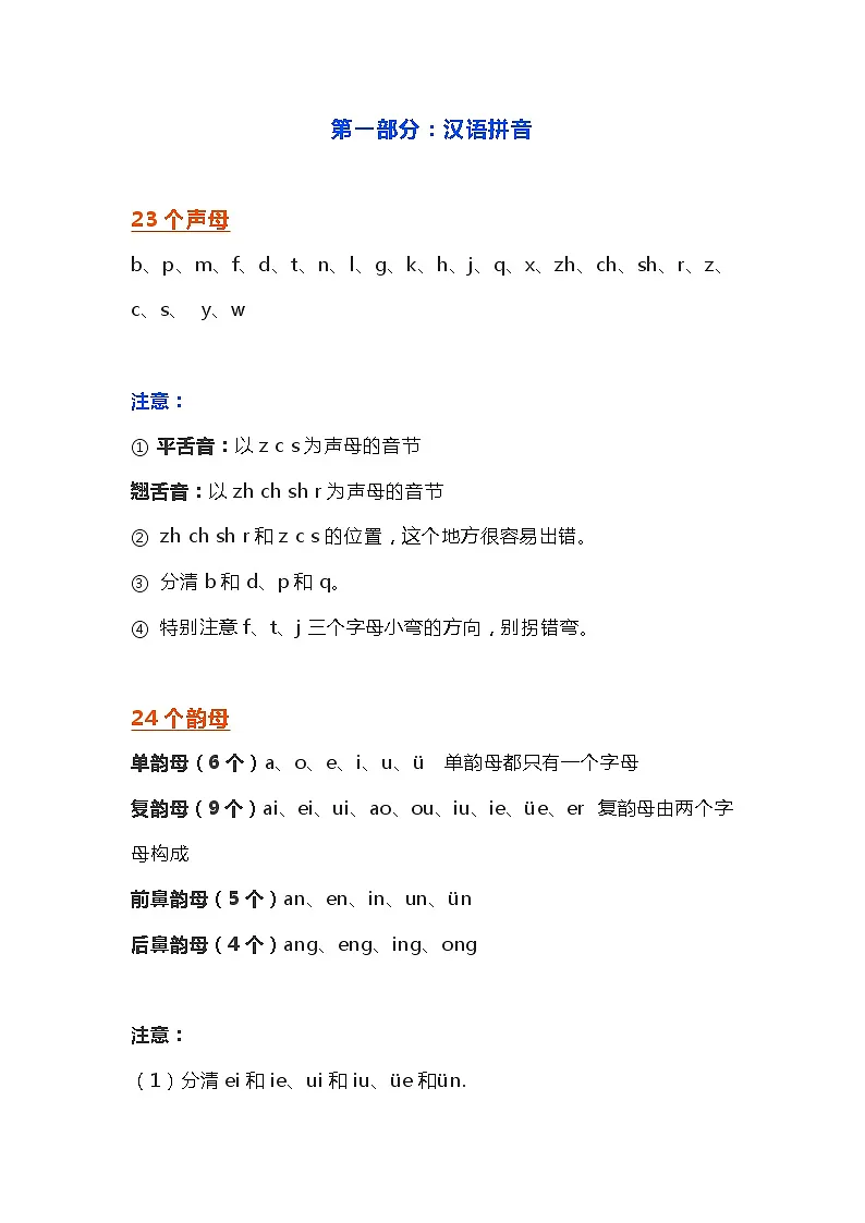 部编版小学语文一年级上册知识要点第1页