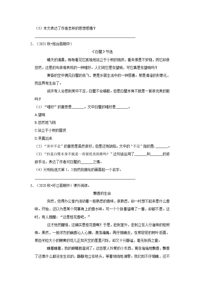 现代文阅读真题特训卷（一）-小学语文五年级上册部编版第2页