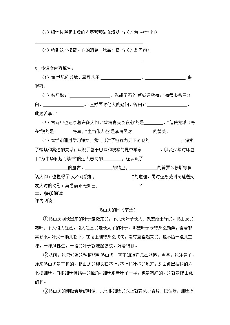 期末高频考点检测卷-小学语文四年级上册部编版 (2)02